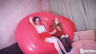 Q704 Mariette and Stashia play with a huge red balloon - 480p