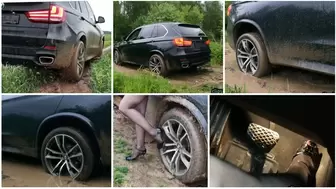 BMW X5 M crazy drift driving and stuck in mud puddles and in deep soft mud