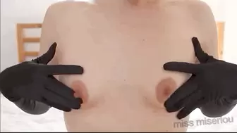 Nipple play with satin gloves - orgasm (HD MP4)