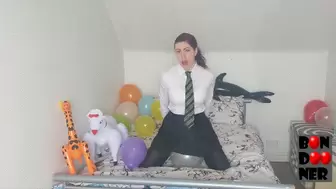 Balloon Bondage - Riding and Humping in School Uniform and Dental Gag Nose Hook Ahegao Face