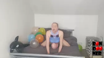Balloon Bondage - Riding and Humping in Cosplay Leotard and Nylon Pantyhose Mask Hood Duck Tape Gag Ahegao