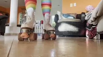 Roller skating around the house