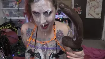 Cum Splattered BBC Deepthroat: Many Cum Shots, Cum On Face, Cum In Hair, Cum On Tits, Tons of Spit, Focus on Sloppy Head, Spit and Cum Running Down My Body, Slap Your Dick Against My Face, Halloween Themed