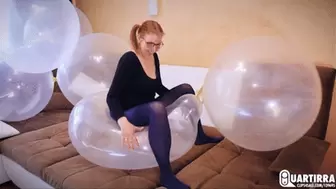 Q709 Derpy rides, squeezes and pops 6 big clear balloons - 1080p