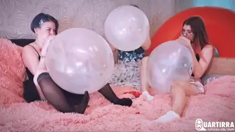 Q710 Mariette, Cosette and Stashia blows to pop 9 balloons together - 1080p