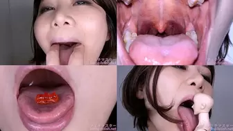 Yuri Oshikawa - Showing inside cute girl's mouth, chewing gummy candys, sucking fingers, licking and sucking human doll, and chewing dried sardines mout-101