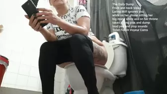 The Daily Dump Front and back views Latina Milf ignores you while on her phone sitting her big round white ass on her throne takes a long piss and dump loud pee and plop sounds Toilet Fetish Voyeur Cams
