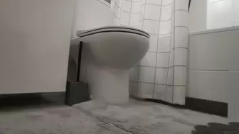 Sexy muscular calves in toilet while visiting friends