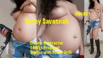 Topless Pregnant Contractor Using Power Drill - 16 Weeks Pregnant