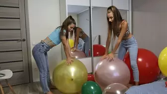 Two beauties s2p many balloons in bedroom