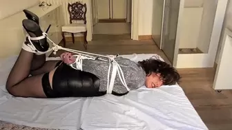 Alessandra Acciaio hogtied on her bed - photoshoot