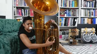 Sahrye Tries to Coax a Sound Out of the Tuba (MP4 1080p)