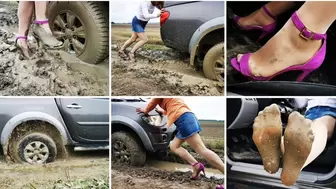 Sexy real estate agent got her powerful pickup L200 stuck in deep soft mud HD