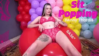 Sexy GIANT Red Baloon Sit To POP BY Fanny - 4K
