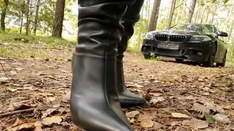 Revving BMW in Leather Guess Boots