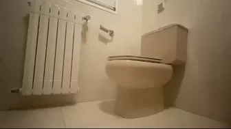 smoking in toilet with a lot of surprise