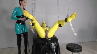 Sperm Feeding and the Fuckingmachine for the Rubbergimp in chastity wmv