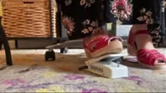 Sewing Pedal Pumping in Red Swedish Clogs