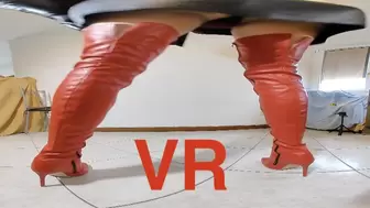 Long red boots leather dress and gloves posing VR