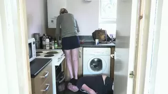 Stepping On His Head In Different Footwear Whilst Cooking Dinner (4K)