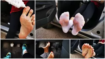 Oily feet sport socks driving and cranking