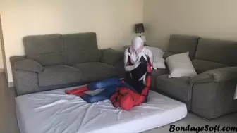 SpiderMan defeated and tied up by SpiderGwen