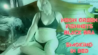 Neon Green Fishnets Black Bra Smoking