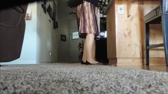 Candid View of Deb Coming Home From Work & Swapping Shoes From Her Abella Cheetah Flats to Rockport Spiked Heel Pumps Which She Dangles (8-19-2021) C4S