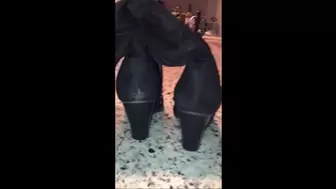 Candid View of Deb Coming Home From Work Wearing Cum Filled Black Suede Journee Spritz Over the Knee Boots (2-25-2021) C4S