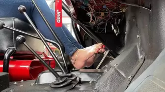 Working the Pedals Driving Old Jeep Barefoot
