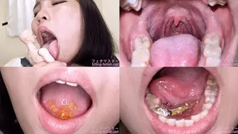 Aoi Kururugi - Showing inside cute girl's mouth, chewing gummy candys, sucking fingers, licking and sucking human doll, and chewing dried sardines mout-105
