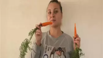 Tamila's sharp teeth gnaw easily at carrots a