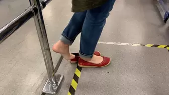 Dipping Red Flats in the Supermarket and Home Store - Candid Shoeplay