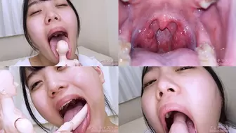 Maina Miura - Showing inside cute girl's mouth, chewing gummy candys, sucking fingers, licking and sucking human doll, and chewing dried sardines mout-107