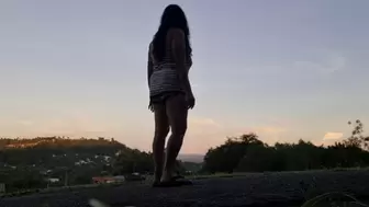 Outdoor Sunrise Walk Latina Milf Giantess unaware Towers over you in pajamas and a robe pov