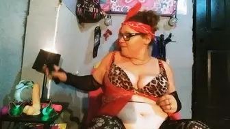 Kepi Carter Pounding pussy with dildo in chair red butterfly teddy and fishnets