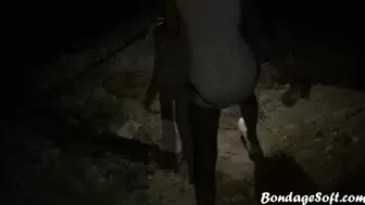 Diaper girl walking at night