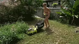 Vika mows her yard completely naked and sweaty [1080p]