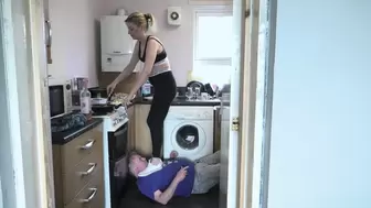 Cooking A Meal For The Family Whilst Stepping On Him In Converse Sneakers