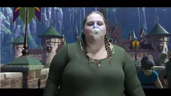 Anna from Frozen chews Wonka Blueberry Gum