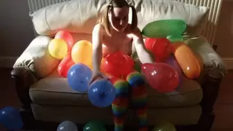 Naked in Knee socks playing with Balloons