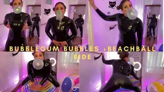 Blowing Bubblegum Bubbles + Latex Catsuit + BeachBall Non-Pop