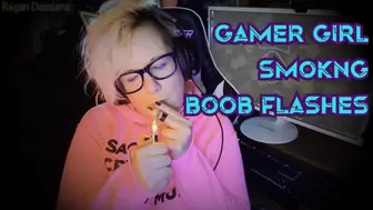 Gamer Girl Smoking with Boob Teasing