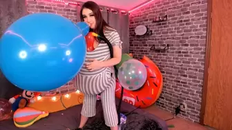 Pump Inflating and Popping 16" Balloons Stuffed In My Pinstripe Jumpsuit & 16" B2P