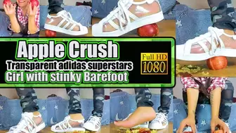 Sexy girl crushes apples with sneakers aAdidas Girl Crush Apple Video, here I crush a few apples to a pulp with my transparent Adidas Superstars worn barefoot HD