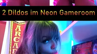 2 XXL Neon Dildos sucked in real 80's Gameroom