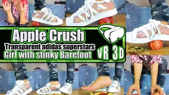 VR 3D Virtual Reality Clip Sexy girl crushes apples with sneakers aAdidas Girl Crush Apple Video, here I crush a few apples to a pulp with my transparent Adidas Superstars worn barefoot