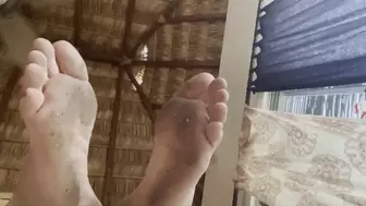 Dirty feet with HAIR stuck to them in your FACE!