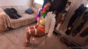 Latina bound tight and gagged with different gags! While wearing feather boa and different fur parkas (hd)