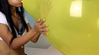 School Girl Camylle Blows To Pop Your GIANT Yellow Balloon